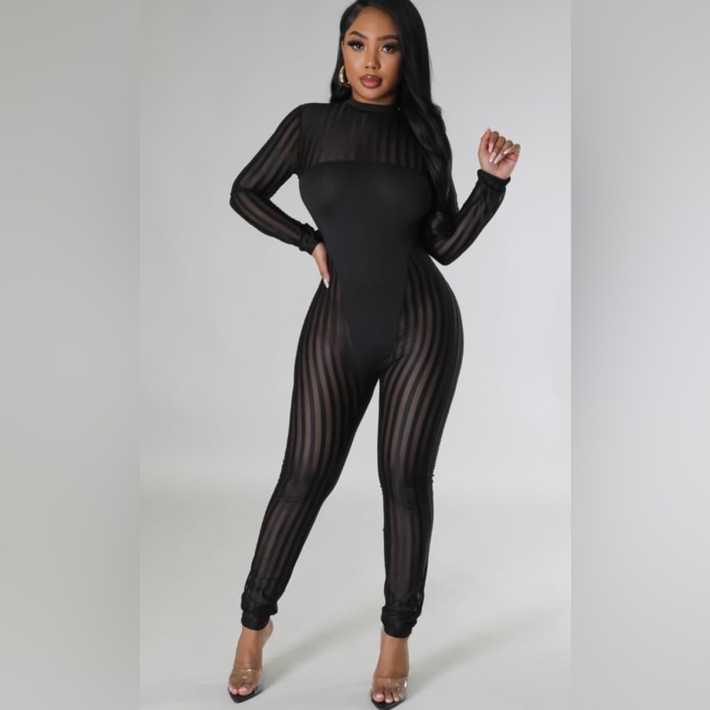Black sheer long sleeve jumpsuit